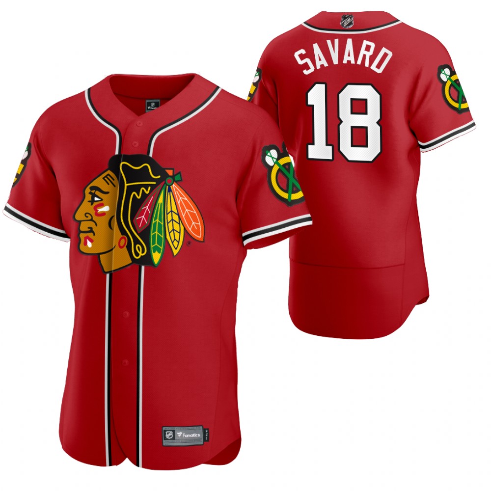 Denis Savard Blackhawks 2020 NHL X MLB Crossover Baseball Jersey Red