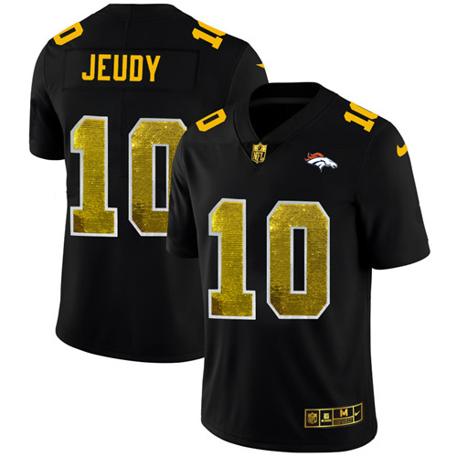 Denver Broncos #10 Jerry Jeudy Men's Black Nike Golden Sequin Vapor Limited NFL Jersey