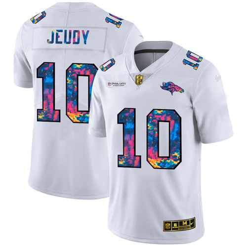 Denver Broncos #10 Jerry Jeudy Men's White Nike Multi-Color 2020 NFL Crucial Catch Limited NFL Jersey
