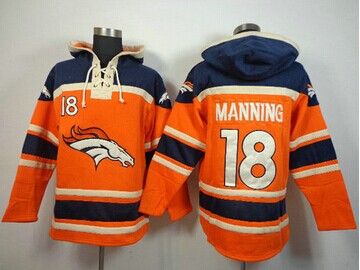 Denver Broncos #18 Peyton Manning Blue-Orange Sawyer Hooded Sweatshirt Stitched Jersey