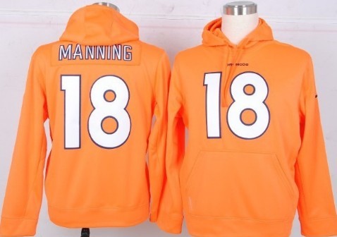 Denver Broncos #18 Peyton Manning Orange Nike Hoody Stitched
