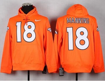 Denver Broncos #18 Peyton Manning Orange Pullover NFL Hoodie