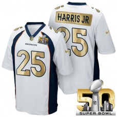 Denver Broncos #25 Chris Harris Jr White Super Bowl 50 Special Edition Golden Jersey