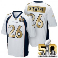 Denver Broncos #26 Darian Stewart White Super Bowl 50 Special Edition Golden Jersey