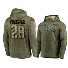 Denver Broncos #28 Royce Freeman Olive Pullover Hoodie 2018 Salute To Service