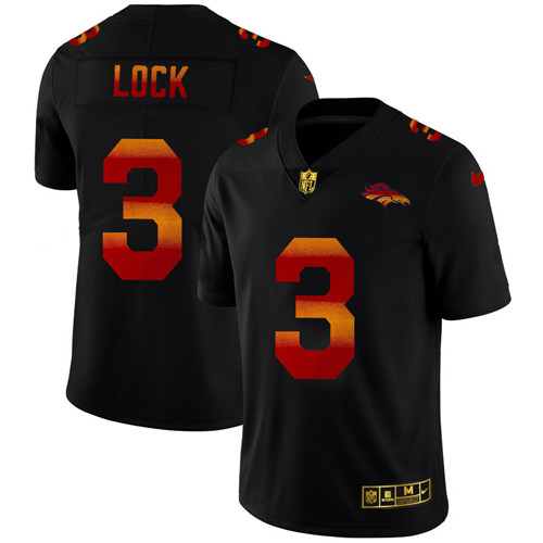 Denver Broncos #3 Drew Lock Men's Black Nike Red Orange Stripe Vapor Limited NFL Jersey