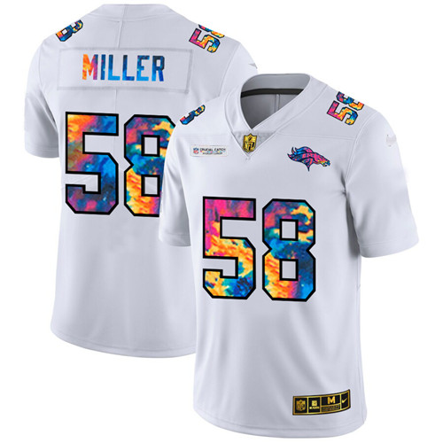 Denver Broncos #58 Von Miller Men's White Nike Multi-Color 2020 NFL Crucial Catch Limited NFL Jersey