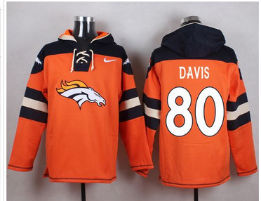 Denver Broncos #80 Vernon Davis Orange Player Pullover NFL Hoodie