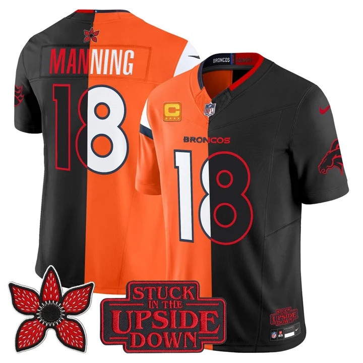 Denver Broncos 'Upside Down Edition' Vapor Limited Custom Jersey - All Stitched Peyton Manning 18