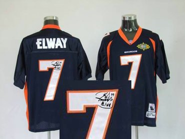 Denver Broncos 7# John Elway Blue Throwback Jersey(Signed Elite)