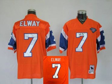 Denver Broncos 7# John Elway Orange Throwback Jersey(Signed Elite)