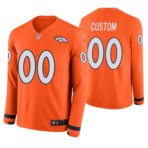 Denver Broncos Custom Orange Therma Long Sleeve Jersey