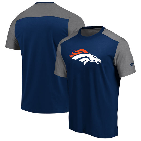 Denver Broncos NFL Pro Line By Fanatics Branded Iconic Color Block T-Shirt NavyHeathered Gray