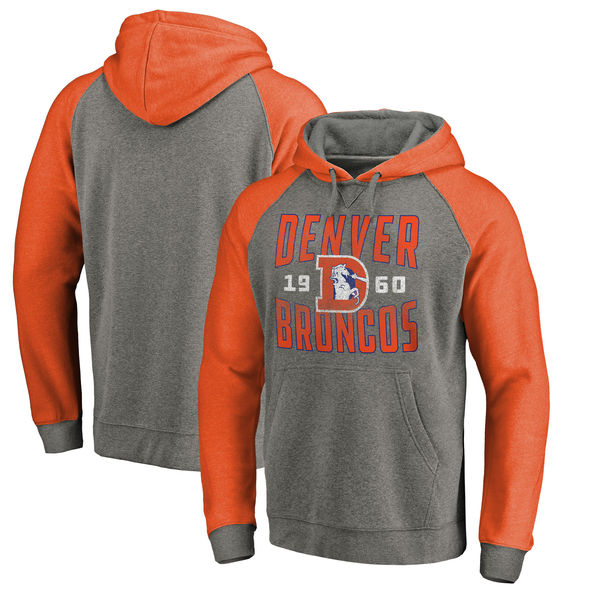 Denver Broncos NFL Pro Line By Fanatics Branded Timeless Collection Antique Stack Tri-Blend Raglan Pullover Hoodie Ash