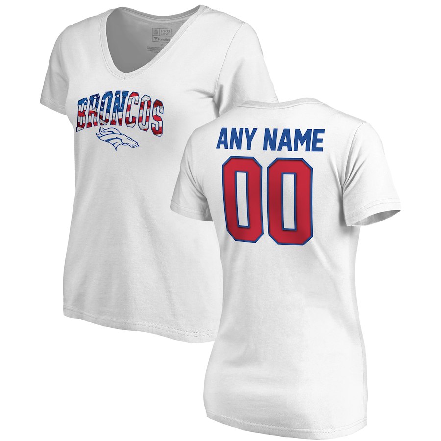 Denver Broncos NFL Pro Line By Fanatics Branded Women's Any Name & Number Banner Wave V Neck T-Shirt White