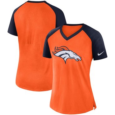 Denver Broncos Nike Women's Top V Neck T-Shirt Orange Navy