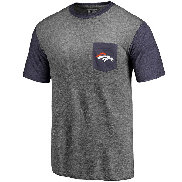 Denver Broncos Pro Line By Fanatics Branded Heathered Gray Navy Refresh Pocket T-Shirt