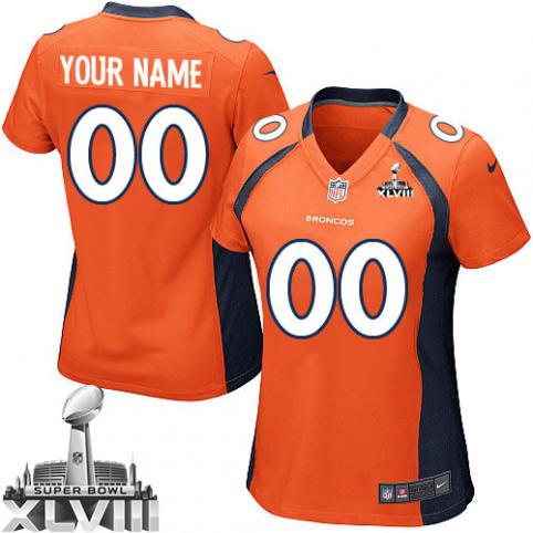 Denver Broncos Super Bowl XLVIII Women's NFL Orange Customized Jersey