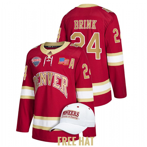 Denver Pioneers Bobby Brink 2022 NCAA Regional Finals Hockey Jersey Crimson