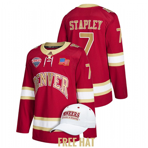 Denver Pioneers Brett Stapley College Hockey NCHC Jersey Crimson
