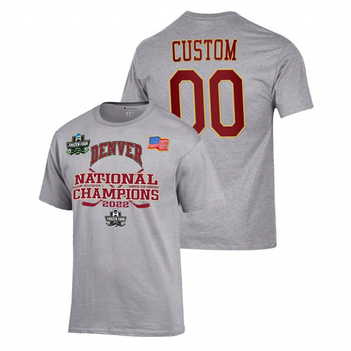 Denver Pioneers Custom 2022 NCAA Men's Ice Hockey National Champions Locker Room Gray T-Shirt Unisex