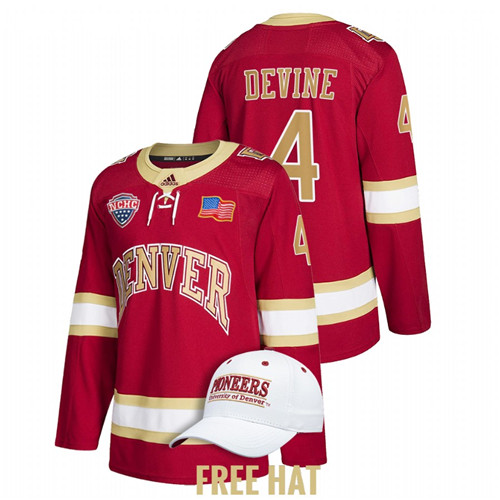 Denver Pioneers Jack Devine College Hockey NCHC Jersey Crimson