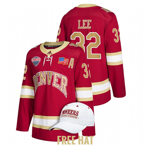 Denver Pioneers Justin Lee 2022 NCAA Regional Finals Hockey Jersey Crimson