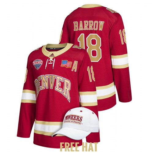 Denver Pioneers Ryan Barrow 2022 NCAA Regional Finals Hockey Jersey Crimson