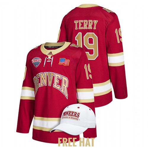 Denver Pioneers Troy Terry College Hockey Alumni Jersey Crimson