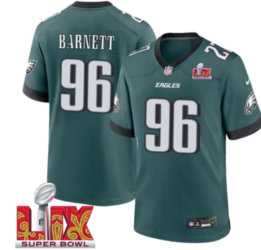 Derek Barnett No 96 Men Super Bowl LIX Philadelphia Eagles Home Game 2025 Jersey- Replica