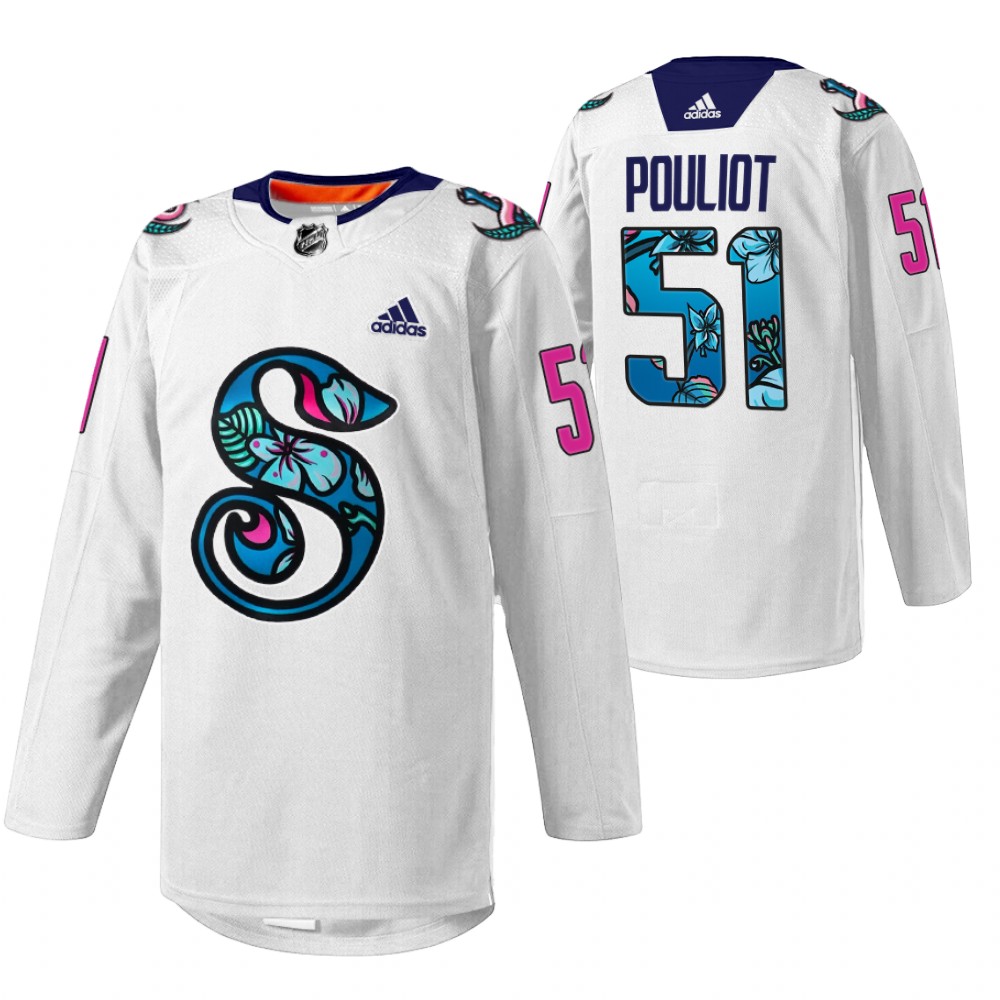 Derrick Pouliot Kraken Pride Night Jersey White Warmup