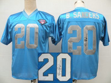 Detroit Lions #20 B.Sanders Lt.blue throwback Jersey(Signed Elite)