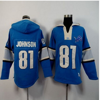 Detroit Lions #81 Calvin Johnson Blue Player Winning Method Pullover NFL Hoodie