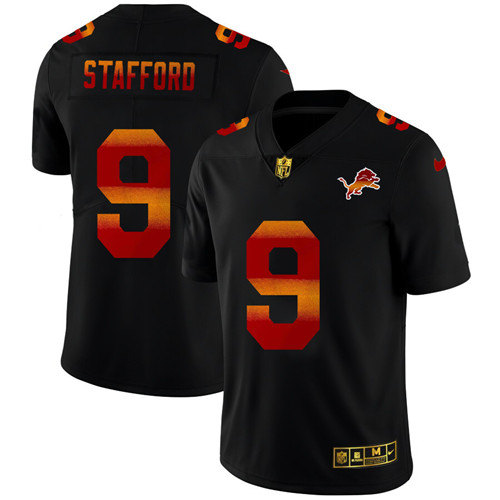Detroit Lions #9 Matthew Stafford Men's Black Nike Red Orange Stripe Vapor Limited NFL Jersey