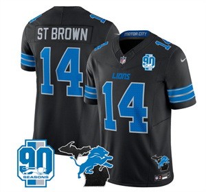 Detroit Lions 2024 Michigan & 90th Year Patch Vapor Custom Jersey - All Stitched  BLACK #14 ST.BROWN