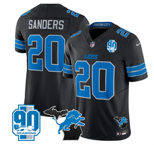 Detroit Lions 2024 Michigan & 90th Year Patch Vapor Custom Jersey - All Stitched  BLACK #20 BARRY SANDERS