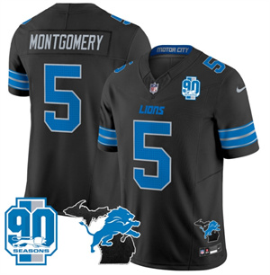 Detroit Lions 2024 Michigan & 90th Year Patch Vapor Custom Jersey - All Stitched  BLACK #5 DAVID MONTGOMERY