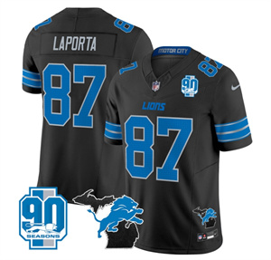 Detroit Lions 2024 Michigan & 90th Year Patch Vapor Custom Jersey - All Stitched  BLACK #87 SAM LAPORTA