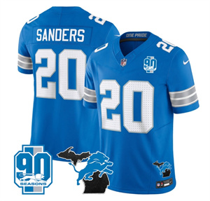 Detroit Lions 2024 Michigan & 90th Year Patch Vapor Custom Jersey - All Stitched  BLUE #20 BARRY SANDERS