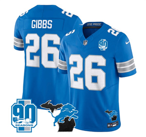 Detroit Lions 2024 Michigan & 90th Year Patch Vapor Custom Jersey - All Stitched  BLUE #26 JAHMYR GIBBS