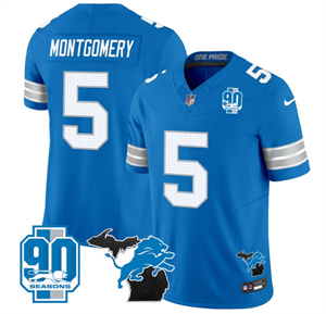 Detroit Lions 2024 Michigan & 90th Year Patch Vapor Custom Jersey - All Stitched  BLUE #5 DAVID MONTGOMERY