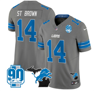 Detroit Lions 2024 Michigan & 90th Year Patch Vapor Custom Jersey - All Stitched  GRAY #14 ST.BROWN