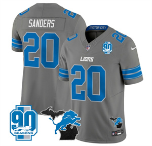 Detroit Lions 2024 Michigan & 90th Year Patch Vapor Custom Jersey - All Stitched  GRAY #20 BARRY SANDERS