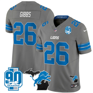 Detroit Lions 2024 Michigan & 90th Year Patch Vapor Custom Jersey - All Stitched  GRAY #26 JAHMYR GIBBS
