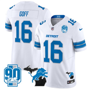Detroit Lions 2024 Michigan & 90th Year Patch Vapor Custom Jersey - All Stitched  WHITE #16 JARED GOFF