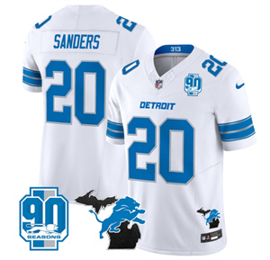 Detroit Lions 2024 Michigan & 90th Year Patch Vapor Custom Jersey - All Stitched  WHITE #20 BARRY SANDERS