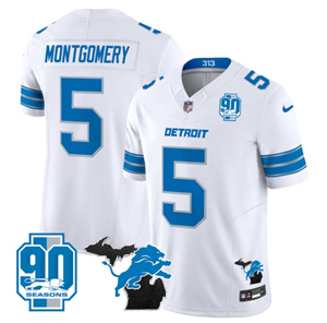 Detroit Lions 2024 Michigan & 90th Year Patch Vapor Custom Jersey - All Stitched  WHITE #5 DAVID MONTGOMERY