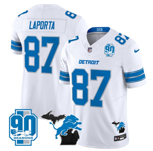 Detroit Lions 2024 Michigan & 90th Year Patch Vapor Custom Jersey - All Stitched  WHITE #87 SAM LAPORTA