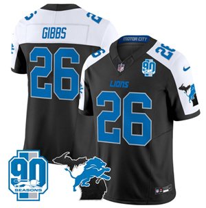 Detroit Lions 2024 Michigan & 90th Year Patch Vapor Custom Jersey - All Stitched ALTERNATE #26 JAHMYR GIBBS