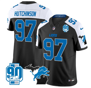 Detroit Lions 2024 Michigan & 90th Year Patch Vapor Custom Jersey - All Stitched ALTERNATE #97 HUTCHINSON